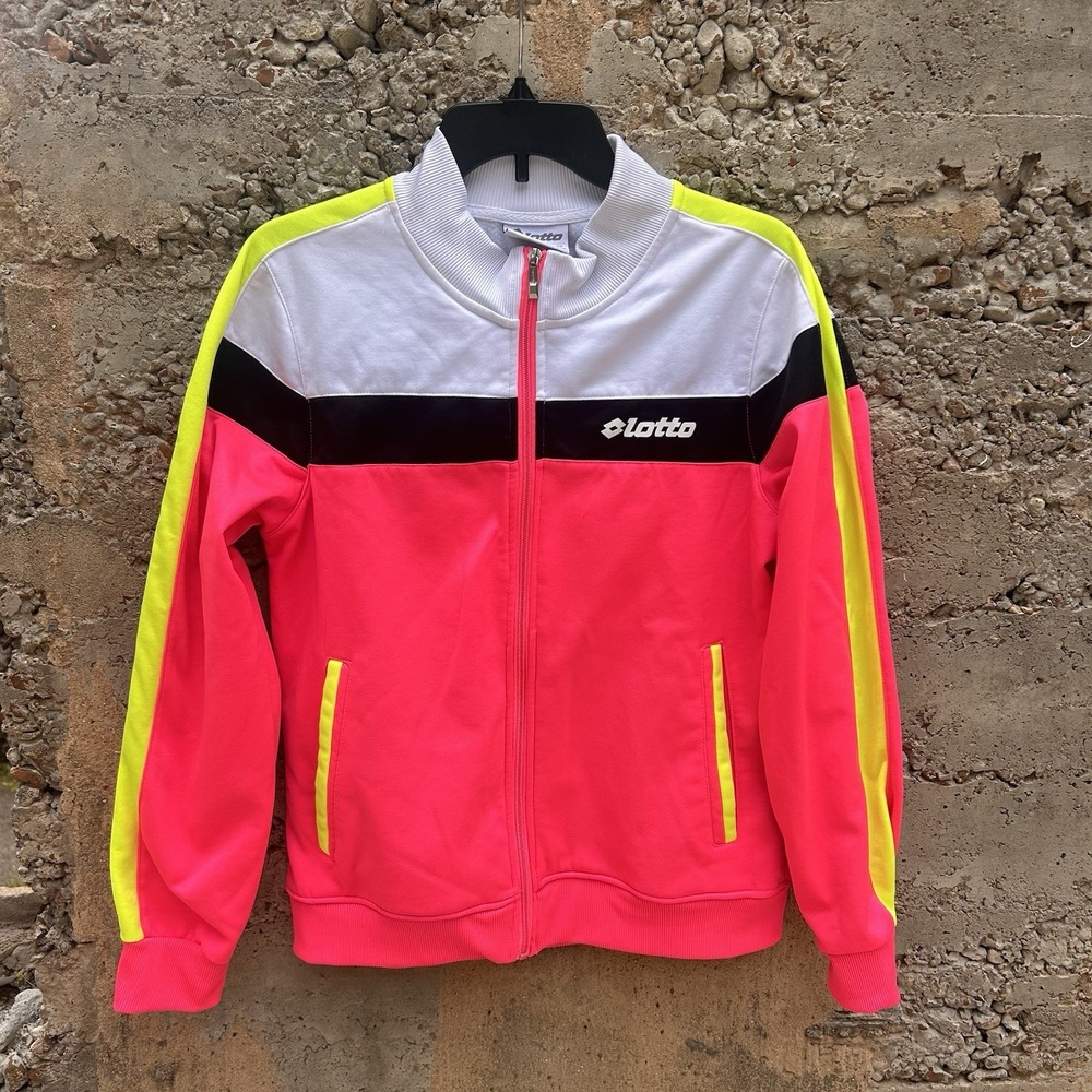 Vintage Lotto Athletica Classic Sweat Full Zip Bright Neon Pink Jacket Size L